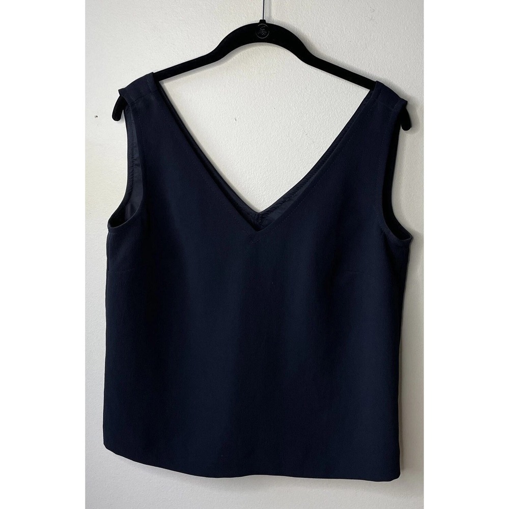 W by Worth Tank Top Womens 8 Navy Blue V-Neck Crepe Lined Minimalist Office